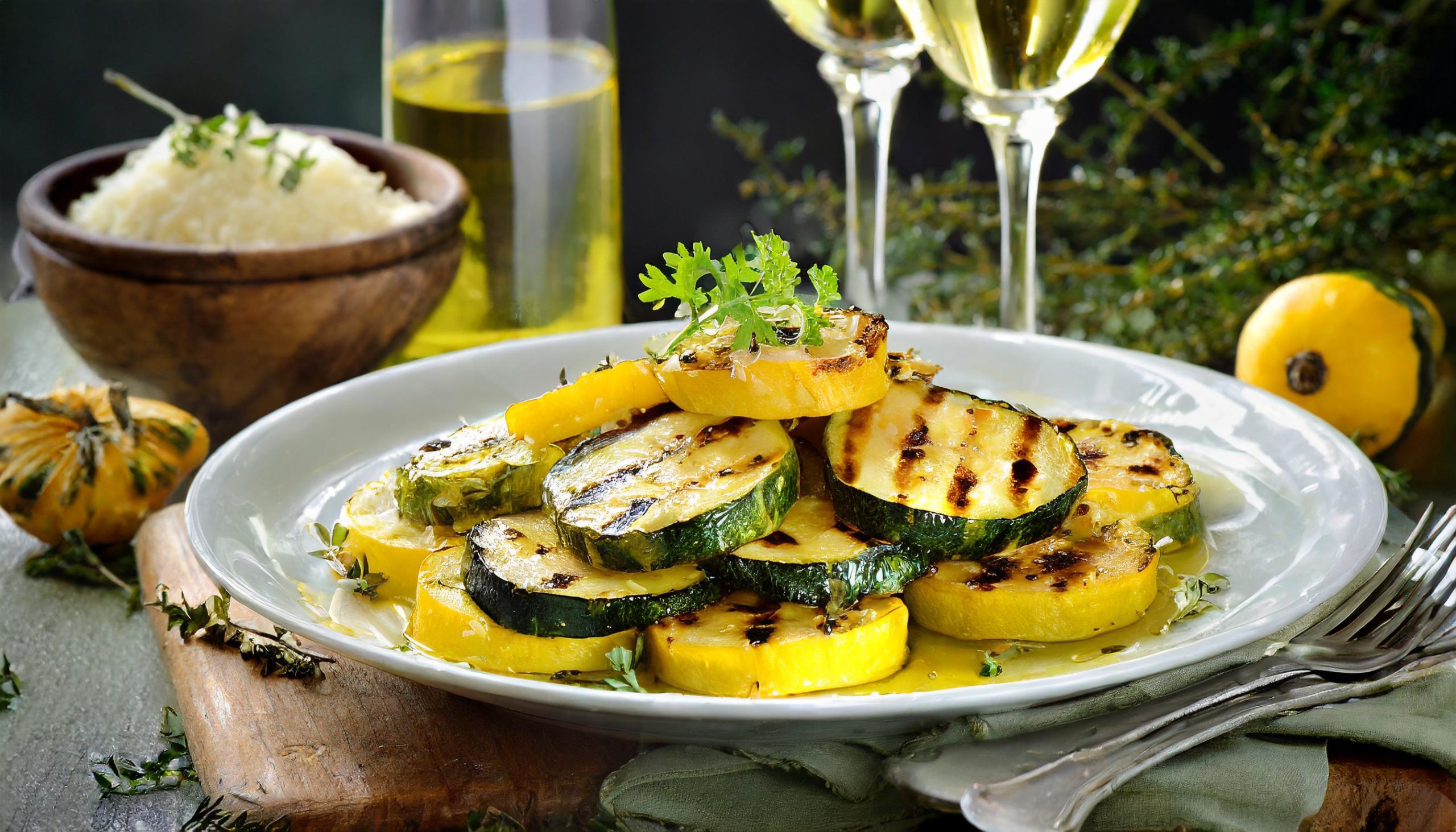 Grilled zucchini and yellow squash with champagne vinaigrette