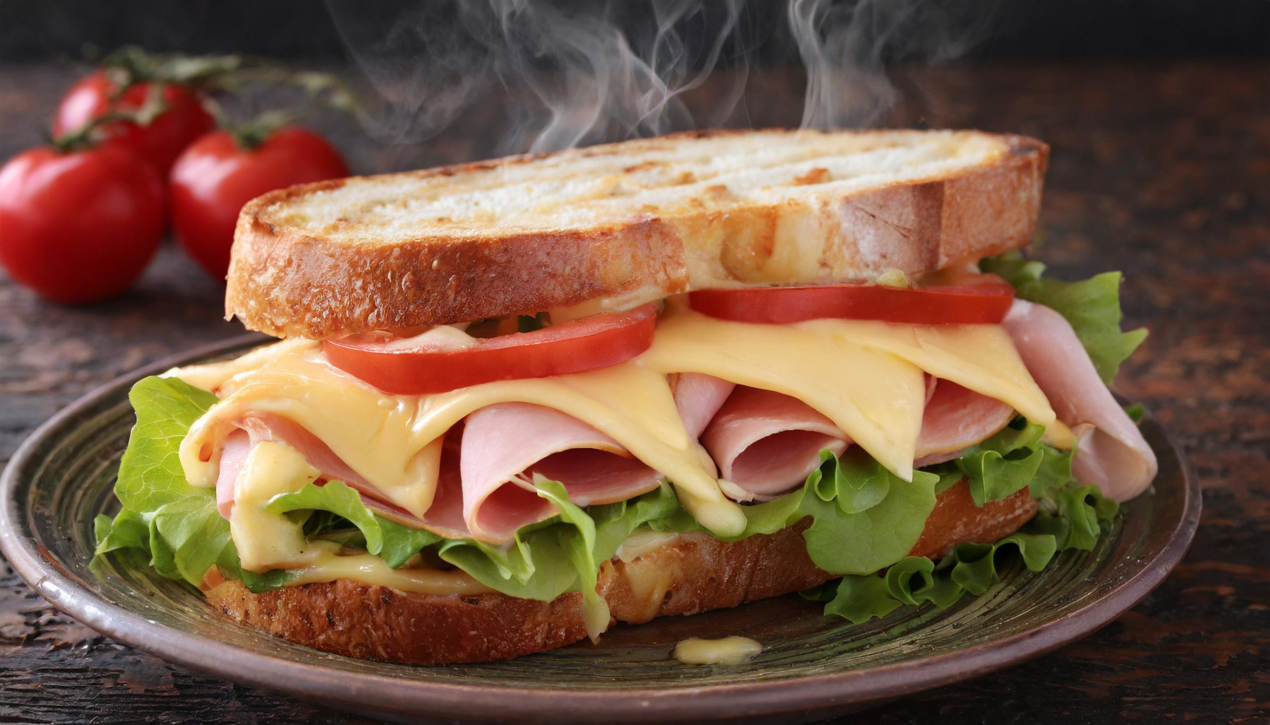 Hot ham and cheese sandwich