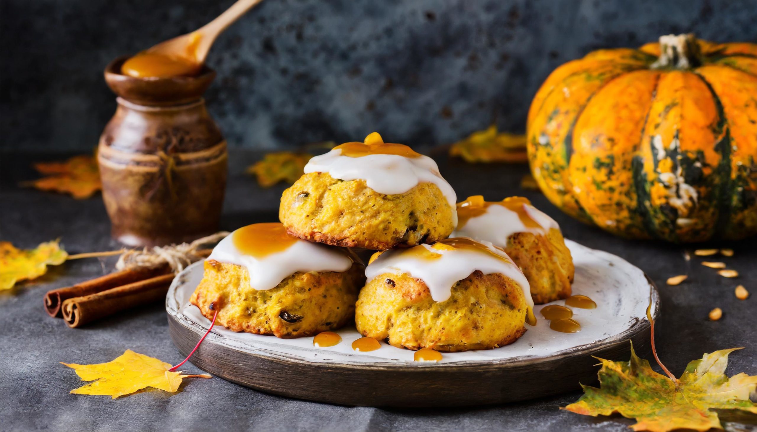 Pumpkin scones with maple glaze