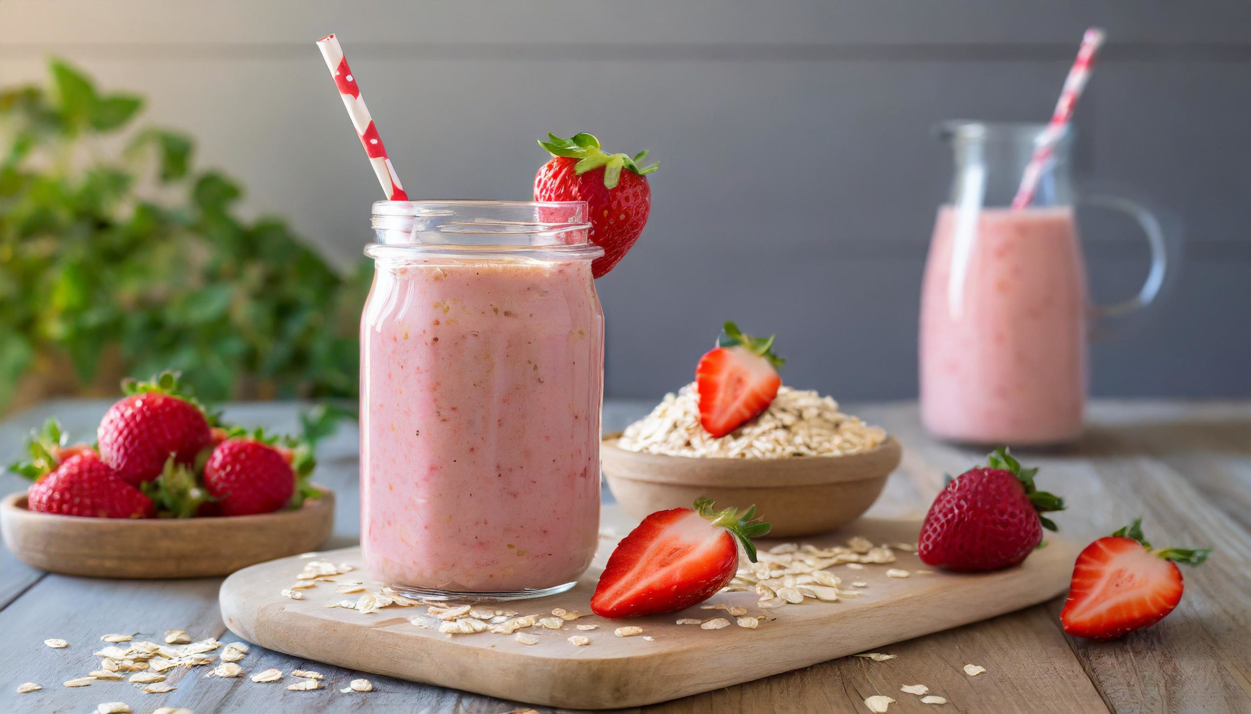 Strawberry oatmeal breakfast smoothie