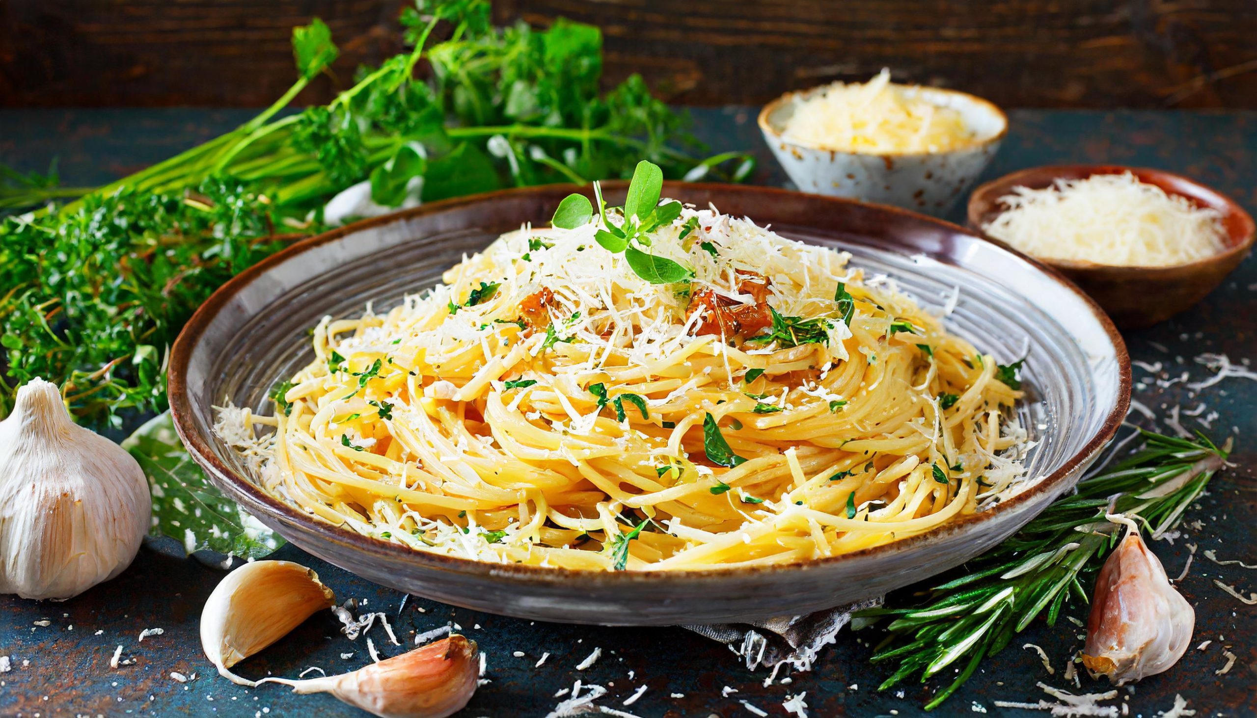 Angel hair pasta with garlic, herbs, and parmesan