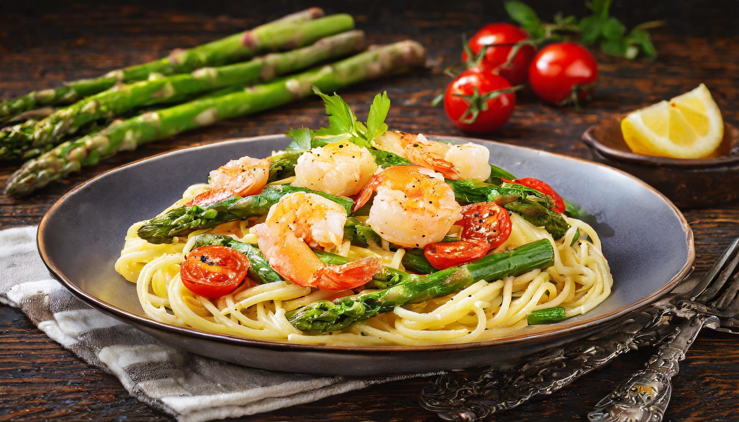 Shrimp and asparagus pasta